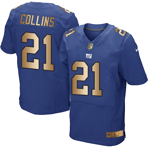Nike Giants #21 Landon Collins Royal Blue Team Color Men's Stitched NFL Elite Gold Jersey